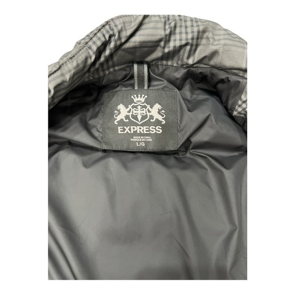 Express Puffer Vest Men Size L Gray Black Full Zip Quilted - Picture 12 of 13